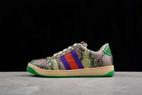 480GUCCI DISTRESSED SCREENER SNEAKER GREYPURPLEREDGREENWOMAN3539MAN4045