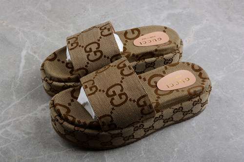 350GUCCI PLATFORM SLIPPERS BROWNBROWNBROWNWOMAN3540