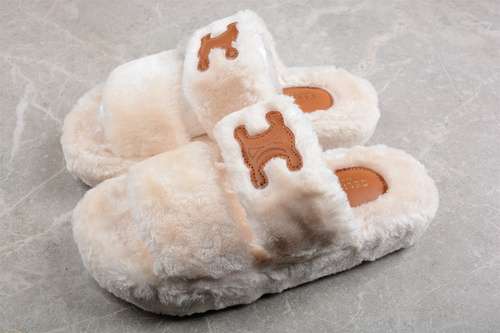 300343553742C29BKCELINE WOOLEN LEATHER SLIPPERS BEIGELIGHT BROWNBEIGEWOMAN3540