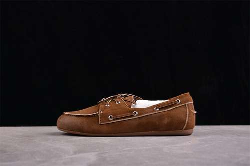 340MIUMIU 2024SS SPRING SUMMER CATWALKS LACEUP DRIVING LOAFERS BEANIE SHOES BROWNWOMAN3540
