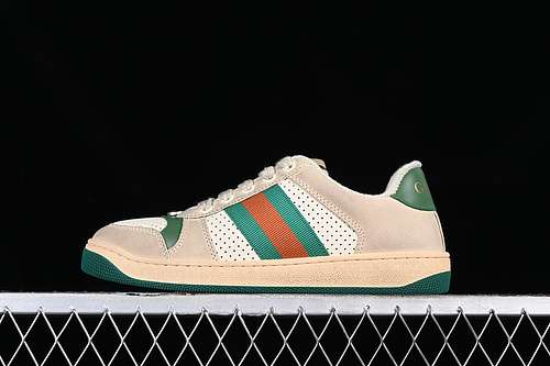 5609Y9209443GUCCI DISTRESSED SCREENER SNEAKER WHITEBROENGREYGREENWOMAN3540