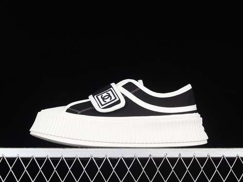 340CHANEL CANVAS PLATFORM SHOES BLACKWHITEWHITEWOMAN3539