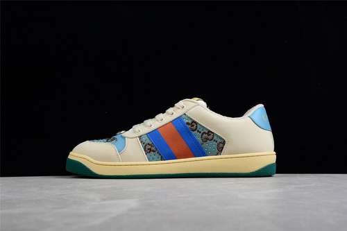 550GUCCI DISTRESSED SCREENER SNEAKER BEIGEREDBLUEWOMAN3539MAN4044