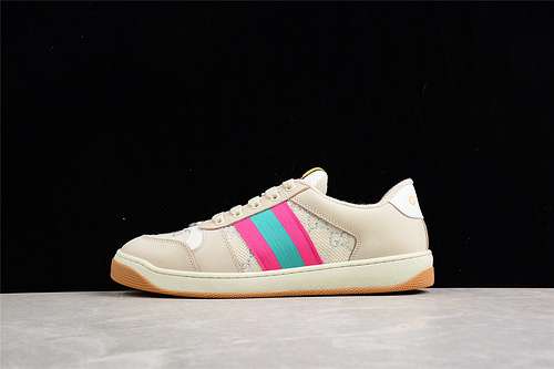 630GUCCI DISTRESSED SCREENER SNEAKER BEIGEPINKGREENWOMAN3539MAN4045