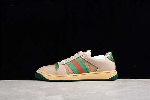 630GUCCI DISTRESSED SCREENER SNEAKER BROWNGREENREDWOMAN3539MAN4045