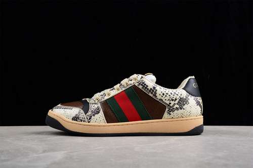 500GUCCI ACE EMBROIDERED LOWTOP BROWNDARK GREENREDWHITEMAN3945