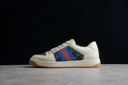 510GUCCI DISTRESSED SCREENER SNEAKERS BEIGEDARK BLUEREDUNISEX3544