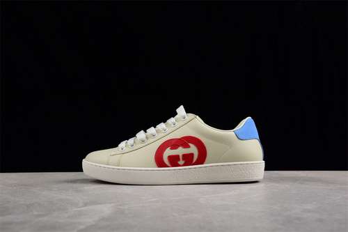 480GUCCI ACE LOW TOP CASUAL SNEAKERS BEIGEREDLIGHT BLUEWOMAN3539MAN4044