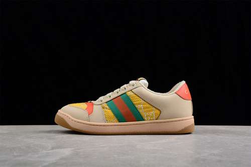 480GUCCI DISTRESSED SCREENER SNEAKER BEIGEGREENYELLOWREDWOMAN3539MAN4045