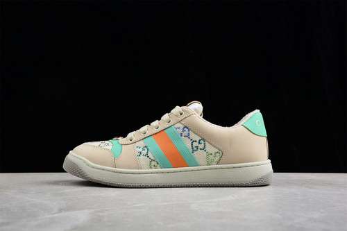 480GUCCI DISTRESSED SCREENER SNEAKERS LIGHT KHAKIGREENREDWOMAN3539