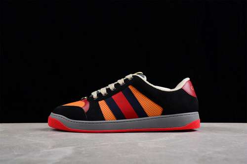 520GUCCI ACE EMBROIDERED LOWTOP BLACKORANGEREDMAN4045