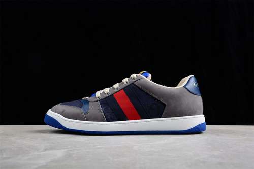 480GUCCI DISTRESSED SCREENER SNEAKERS GREYDARK BLUEREDWHITEMAN4045