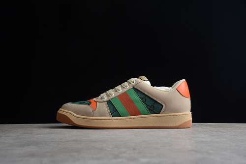 510GUCCI DISTRESSED SCREENER SNEAKERS LIGHT KHAKIGREENORANGEWOMAN3539MAN4044