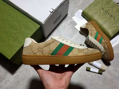 460GUCCI ACE EMBROIDERED LOWTOP SNEAKER BROWNGREENREDBEIGEUNISEX3544