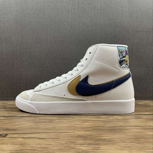 【260】[DD1847-102]-[BLAZER MID 77 SE GS DOUBLE SWOOSH WHITE/METALLIC GOLD/BLUE VOID]-[WOMAN:36-39]