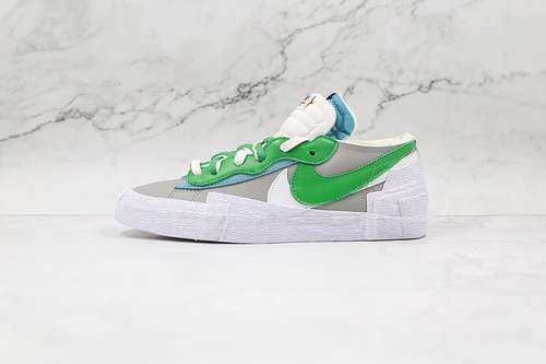 【300】[DD1877-001]-[SACAI X BLAZER LOW MEDIUM GREY/CLASSIC GREEN/WHITE]-[WOMAN:36-39]-[MAN:40-46]