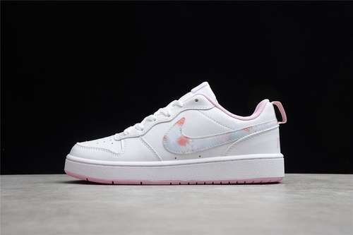 【320】[CK5426-100]-[COURT BOROUGH LOW 2 SE GS FLORAL SWOOSH WHITE/LIGHT ARCTIC PINK/MULTI-COLOR]