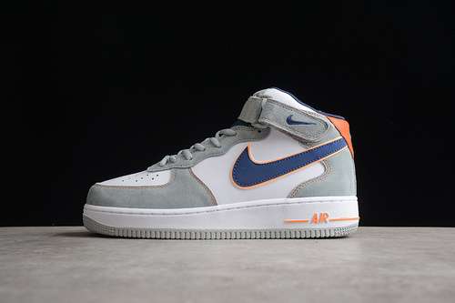 【340】[CQ5059-203]-[AIR FORCE 1 MID GREY/DARK BLUE-ORANGE]-[WOMAN:36-39]-[MAN:40-45]