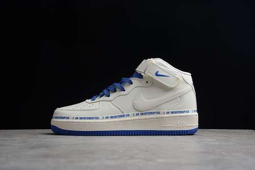 【360】[NU3060-686]-[UNINTERRUPTED X AIR FORECE 1 MID WHITE/WHITE/BLUE]-[WOMAN:36-39]-[MAN:40-45]