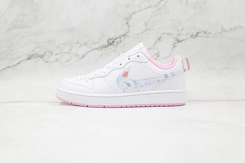 【300】[CK5426-100]-[COURT BOROUGH LOW 2 SE GS FLORAL SWOOSH WHITE/LIGHT ARCTIC PINK/MULTI-COLOR]
