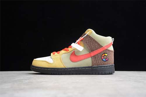 【360】[CZ2205-700]-[COLOR SKATES X DUNK HIGH SB KEBAB AND DESTROY YELLOW/RED/WHITE-BROWN]