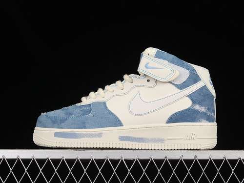 【340】[CW1888-622]-[AIR FORCE 1 MID 07 BROKEN SILK DENIM BLUE/WHITE/BEIGE]-[WOMAN:36-39]-[MAN:40-45]