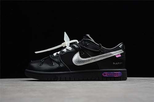 【450】[DM1602-001]-[OW X SB DUNK LOW THE 50 BLACK/METALLIC SILVER-PURPLE]-[WOMAN:36-39]-[MAN:40-47]