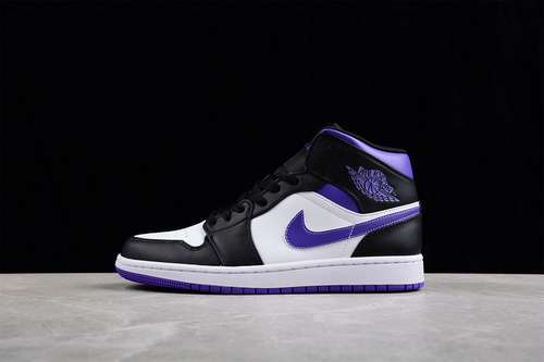 【320】[554724-095]-[AIR JORDAN 1 MID WHITE/BLACK/COURT PURPLE]-[WOMAN:36-39]-[MAN:40-46]