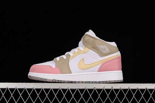 【360】[DJ0338-100]-[AIR JORDAN 1 MID SE GS PASTEL GRIND WHITE/VIVID GREEN/PINK]-[WOMAN:35.5-40]