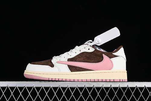 【340】[DZ4137-206]-[TRAVIS SCOTT X AIR JORDAN 1 LOW OG DARK PONY/PINK OXFORD]-[UNISEX:36-47.5]
