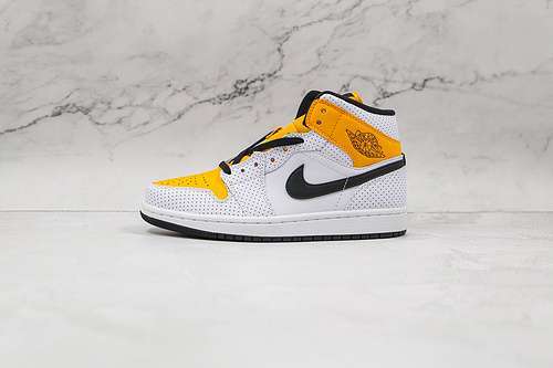 【340】[BQ6472-107]-[AIR JORDAN 1 MID PERFORATED WHITE/BLACK/UNIVERSITY GOLD]-[UNSIEX:35.5-44.5]