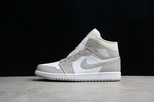【340】[554724-082]-[CJ AIR JORDAN 1 MID LINEN COLLEGE GREY/LIGHT BONE/WHITE]-[MAN:40-46]