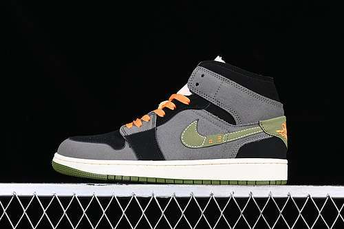 【300】[FD6817-003]-[AIR JORDAN 1 MID SE CRAFT WHITE/GREY/GREEN/BLACK/ORANGE]-[UNISEX:36-46]