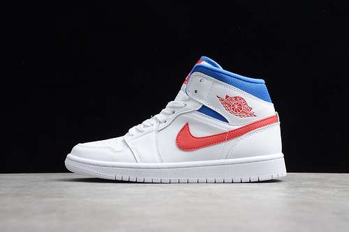 【340】[BQ6472-164]-[AIR JORDAN 1 MID WHITE/UNIVERSITY RED-GAME ROYAL]-[WOMAN:36-39]-[MAN:40-47]