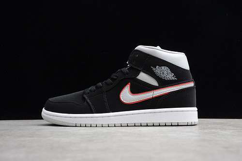 【340】[554724-060]-[GZ AIR JORDAN 1 MID BLACK/PARTICLE GREY-WHITE-GYM RED]-[UNISEX:36-47.5]
