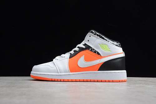 【340】[554725-870]-[AIR JORDAN 1 MID COMPOSITION NOTEBOOK WHITE/ORANGE/BLACK]-[UNISEX:36-47]