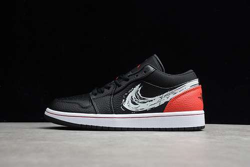 【300】[DA4659-001]-[AIR JORDAN 1 LOW BRUSHSTROKE SWOOSH BLACK/WHITE/RED]-[UNISEX:36-47]