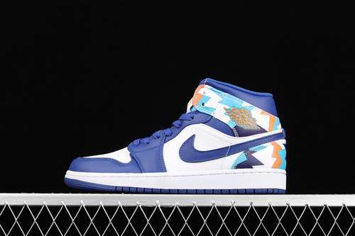 【340】[555112-105]-[AIR JORDAN 1 MID GS GEOMETRIC PINT WHITE/WHITE/CONCORD/CHLORINE BLUE]