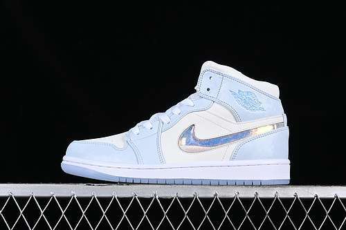 【320】[FQ9117-400]-[AIR JORDAN 1 MID GS GLITTER SWOOSH WHITE/BLUE/SILVER]-[WOMAN:36-40]