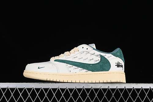 【360】[YQ2088-669]-[TRAVIS SCOTT X FRAGMENT DESIGN X AIR JORDAN 1 LOW OG SP WHITE/GREEN/YELLOW]