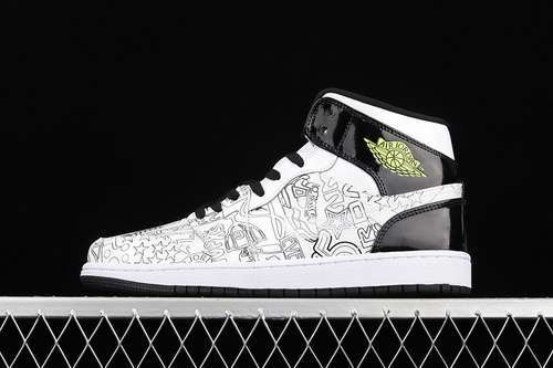 【380】[DC4099-100]-[AIR JORDAN 1 MID GS DIY WHITE/WHITE/BLACK-VOLT]-[WOMAN:36-39]-[MAN:40-46]