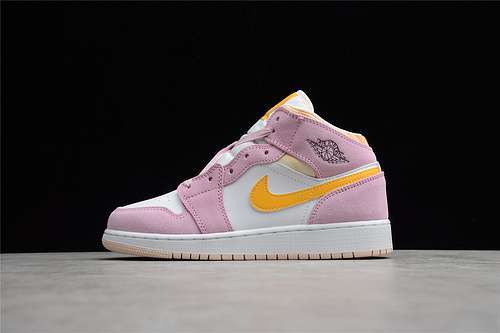 【360】[DC9517-600]-[AIR JORDAN 1 MID SE GS LIGHT ARCTIC PINK/UNIVERSITY GOLD/WHITE]-[WOMAN:35.5-39]