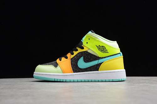 【340】[BQ6931-037]-[AIR JORDAN 1 MID SE GS FOUR LEAF CLOVER BLACK/AURORA GREEN-OPTI YELLOW]