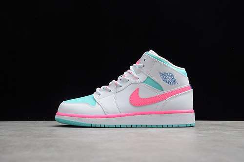 【360】[555112-102]-[AIR JORDAN 1 MID GS WHITE/DIGITAL PINK-AURORA GREE]-[WOMAN:35.5-39]