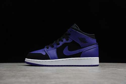 【360】[554725-051]-[AIR JORDAN 1 MID BLACK/DARK CONCORD-WHITE]-[WOMAN:35.5-39]