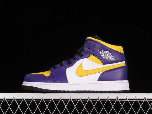 【320】[DQ8426-517]-[AIR JORDAN 1 MID LAKERS DARK CONCORD/TAXI/WHITE/BLACK]-[WOMAN:36-39]-[MAN:40-46]