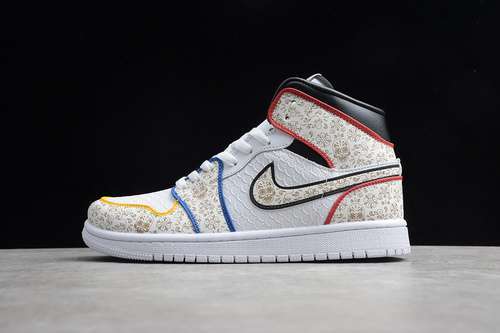 【360】[BQ6827-100]-[AIR JORDAN 1 MID SE WHITE/MULTI-COLOR/SILVER]-[MAN:39-45]