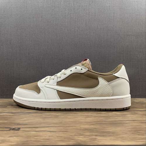 【300】[DM7866-146]-[TRAVIS SCOTT X FRAGMENT X AIR JORDAN 1 LOW OFF WHITE/BROWN/OFF WHITE]