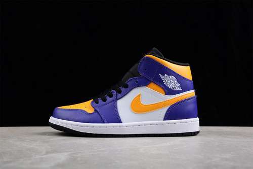 【340】[DQ8426-517]-[AIR JORDAN 1 MID LAKERS DARK CONCORD/TAXI/WHITE/BLACK]-[MAN:40-46]
