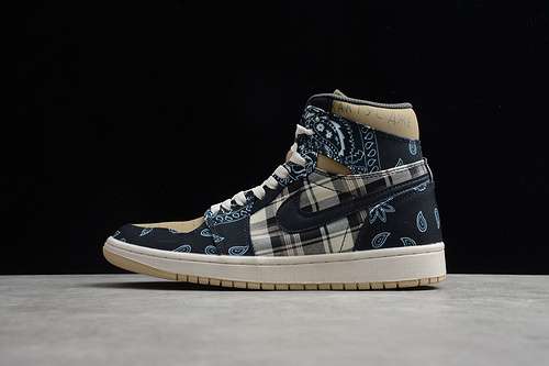 【320】[683798-001]-[AIR JORDAN 1 HIGH CASHEW FLOWER BLACK/BLUE/LIGHT KHAKI]-[UNISEX:36-45]